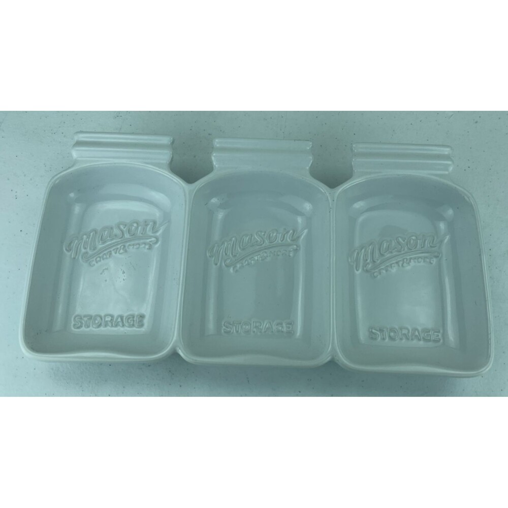 Mason Jar Craft & More 3 Divided Sections Serving Tray 13.5L x 7.5H" White Heavy
